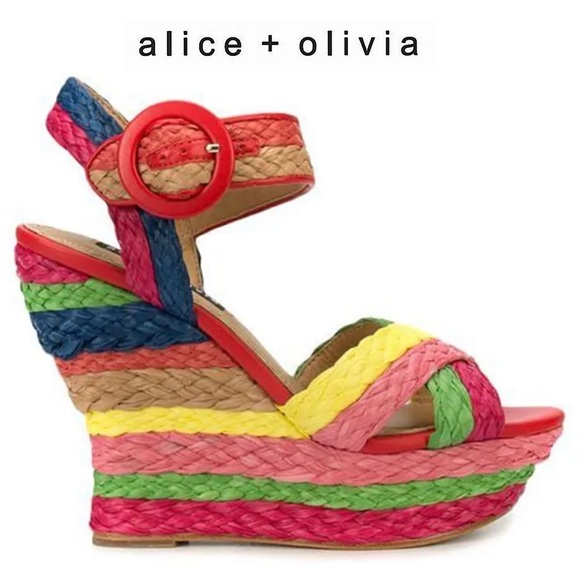 Alice + Olivia Shoes - Alice + Olivia Josiey Rainbow Raffia Wedge Sandals Size 8 Colorful Platform Shoe